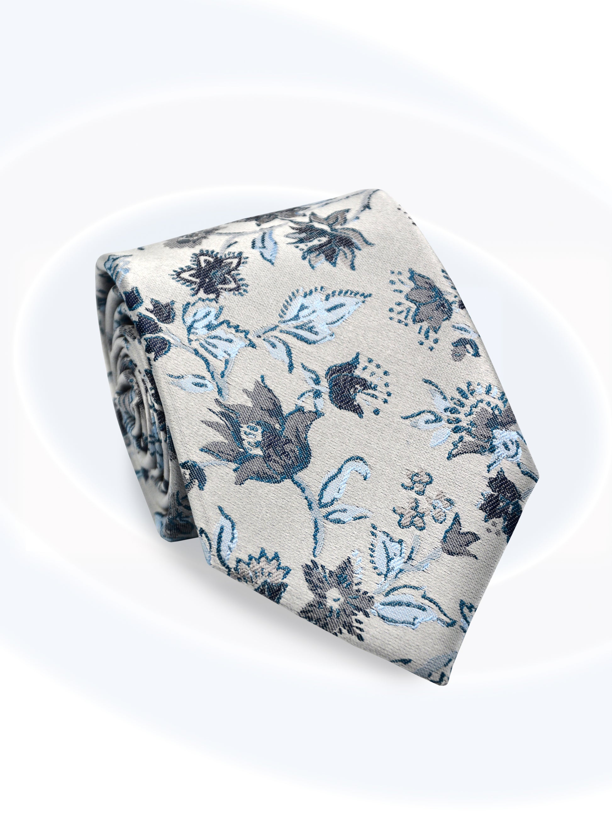 SilkFloralTie_Silver_GrayRoll