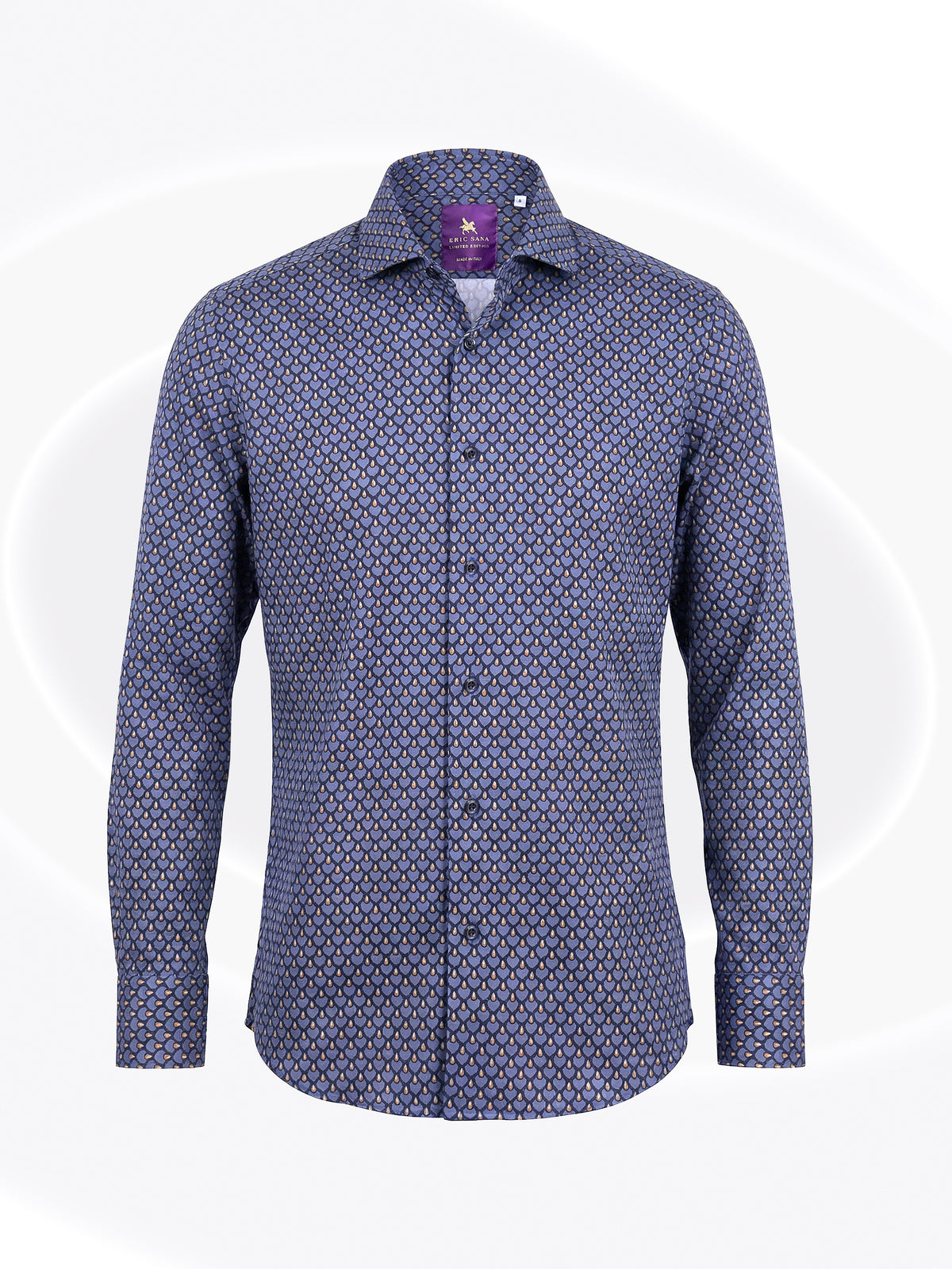 Angelico Mix-Print Shirt Geometric Wine Teardrop Blue Gray