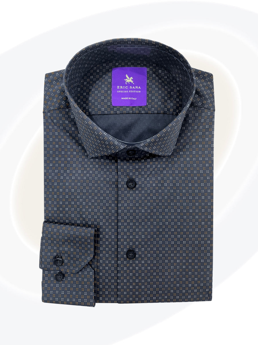 Carmine Geometric Print Shirt Gray Tan