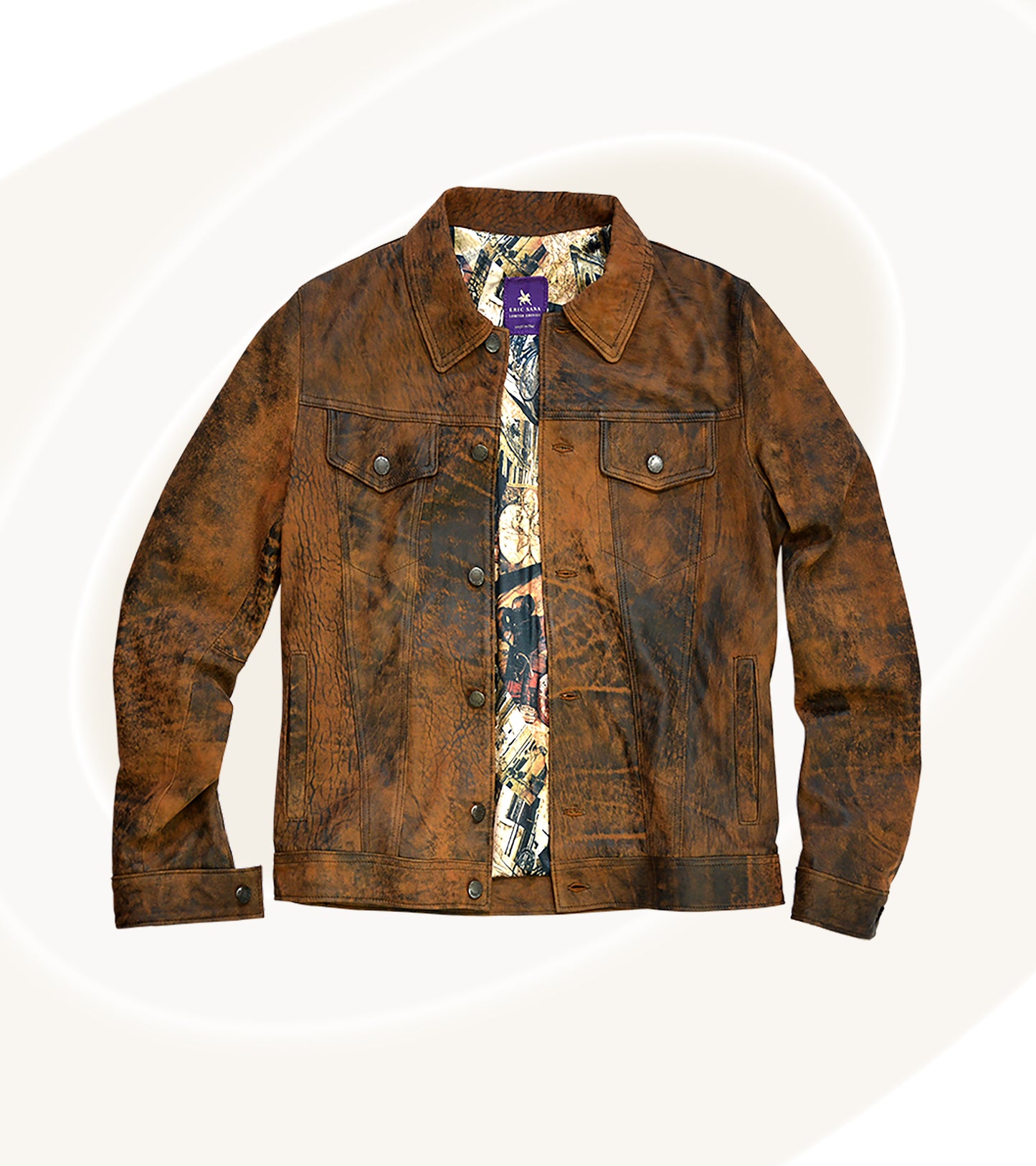 Veste en cuir avec finition brûlée