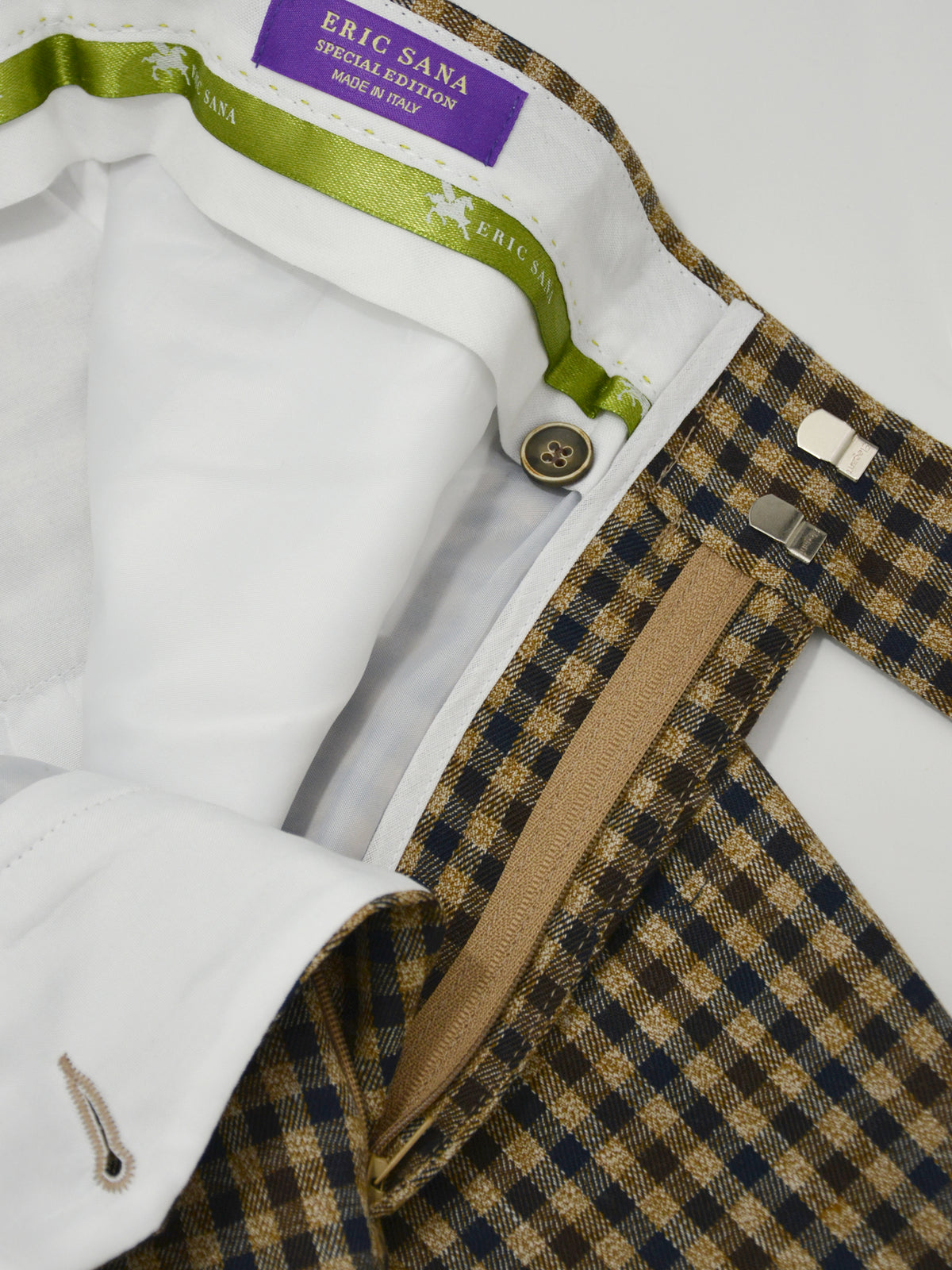 Nizza Wool Pants Brown check detail