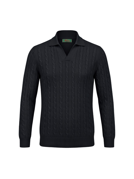 V-Cable Knit Sweater Black