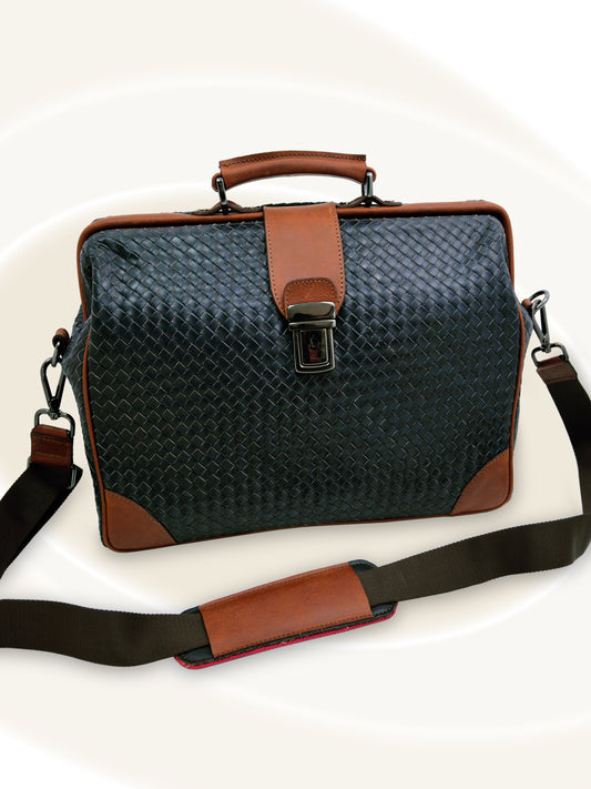 Sac porte-documents en cuir tissé à la main