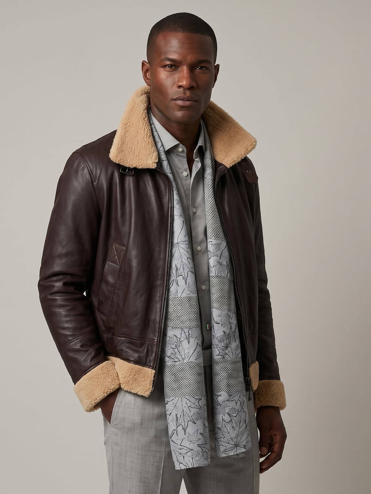 Natural Mouton Leather Jacket Outfit