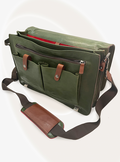 GREEN LEATHER BRIEFCASE BAG