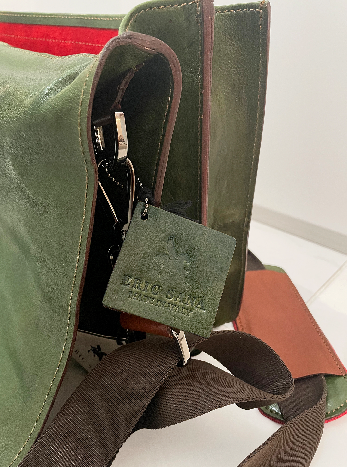 GREEN LEATHER BRIEFCASE BAG