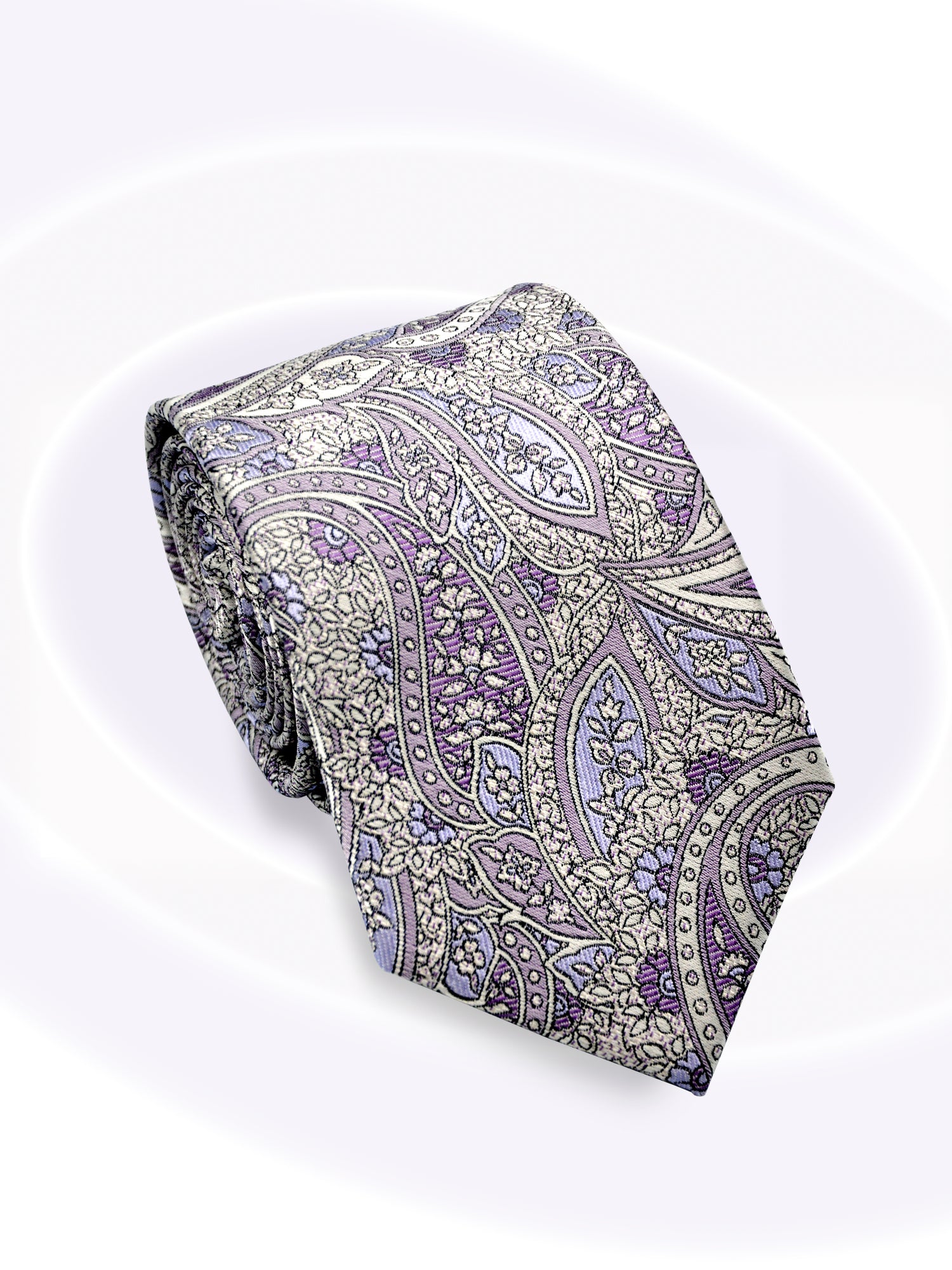 SilkPaisleyTie_Silver_LavenderRoll