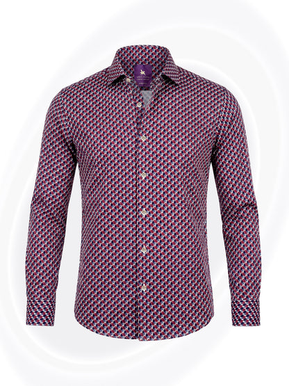 Angelico Mix-Print Shirt Geometric Wine