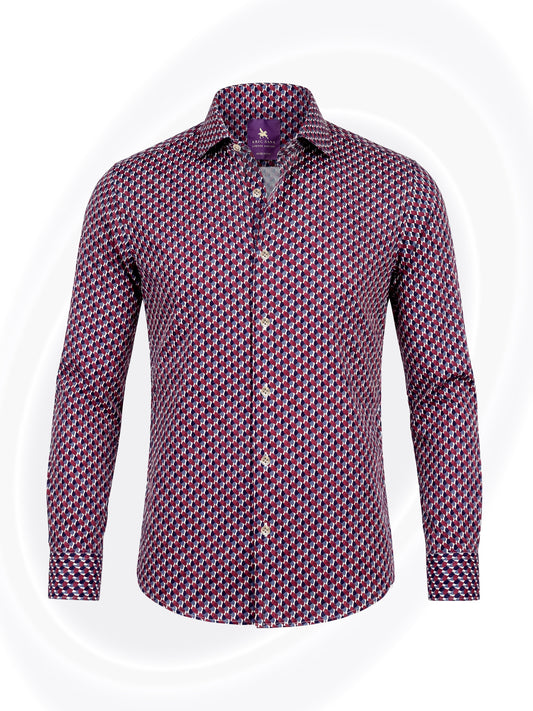 Angelico Mix-Print Shirt Geometric Wine