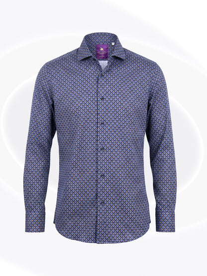 Angelico Mix-Print Shirt Geometric Wine Teardrop Blue Gray