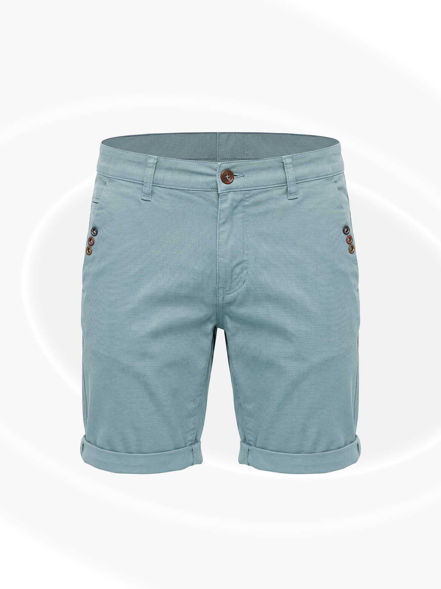 Light blue shorts with rolled-up cuffs 