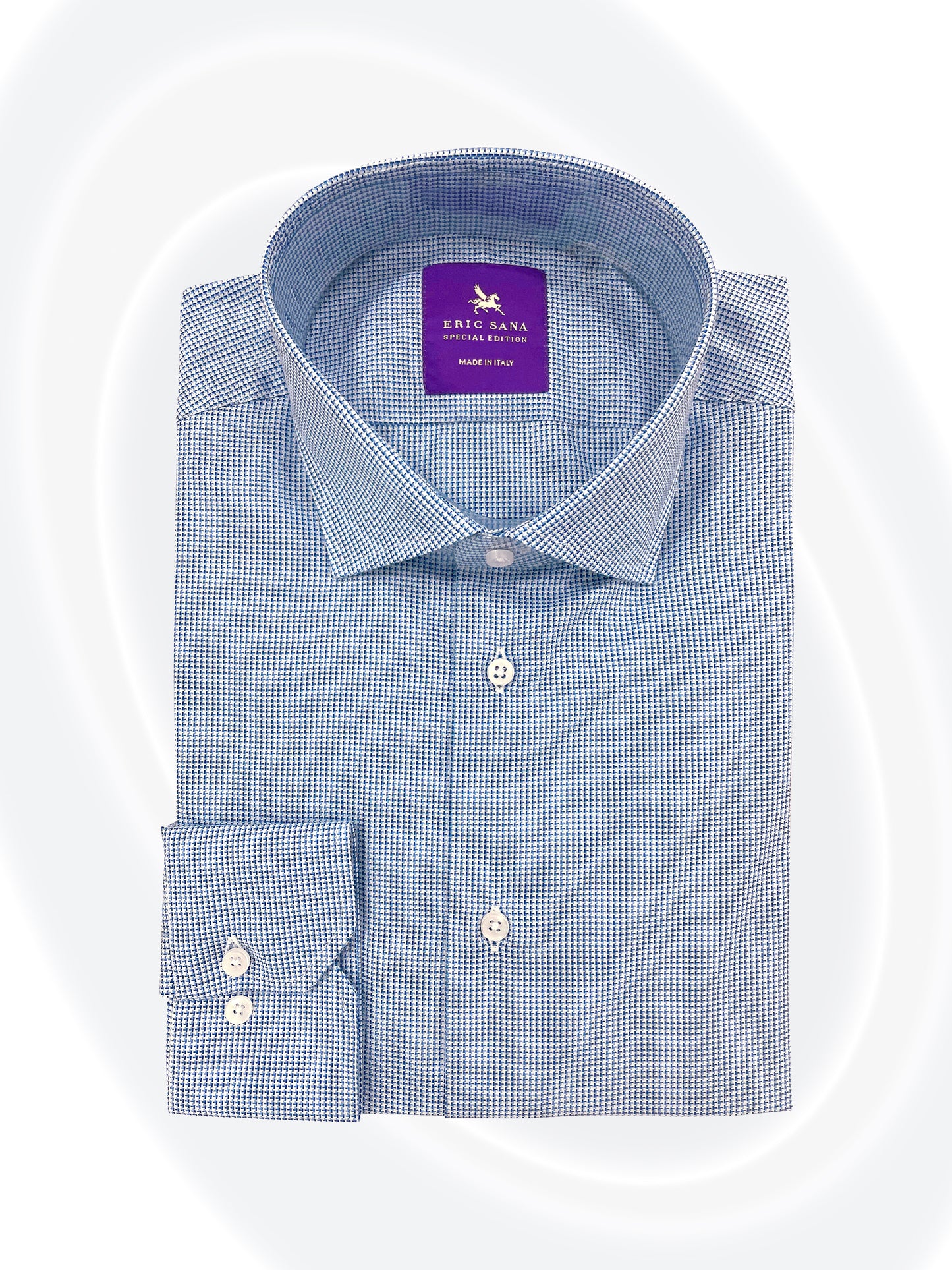 Blue checkered dress shirt folded