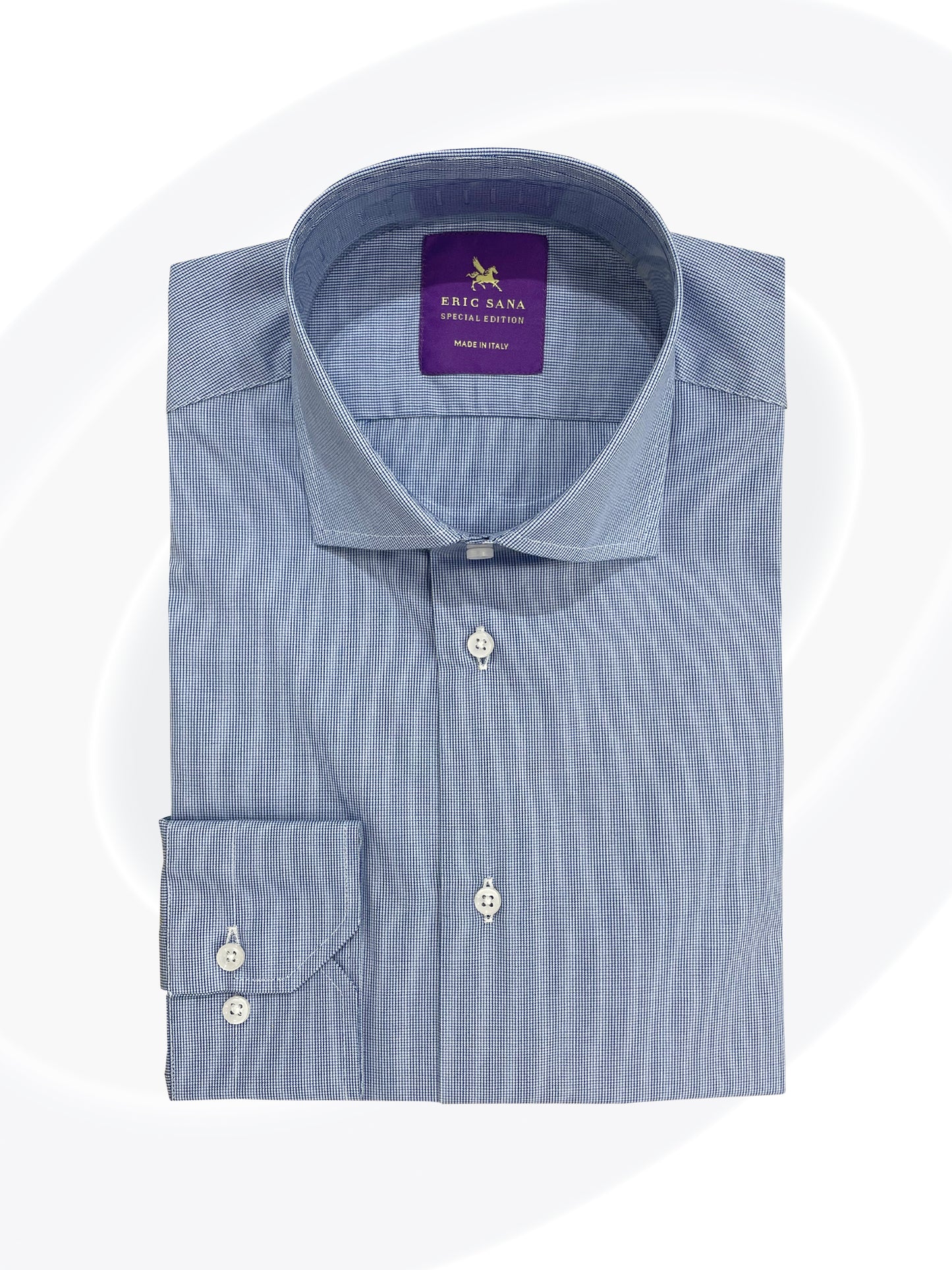 Blue striped dress shirt folded