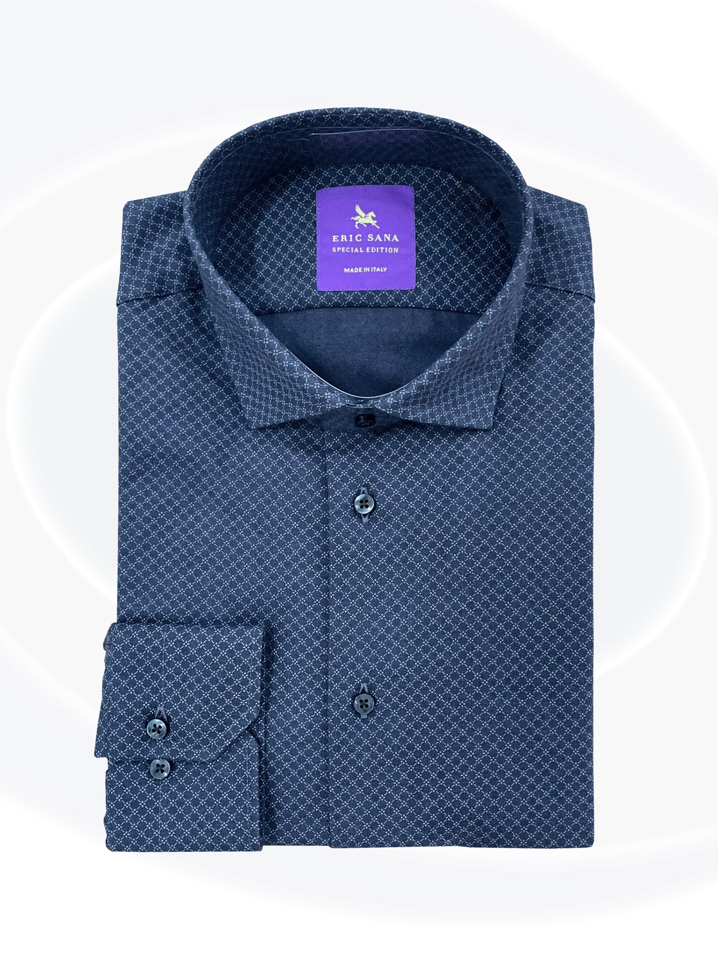 Folded blue patterned shirt