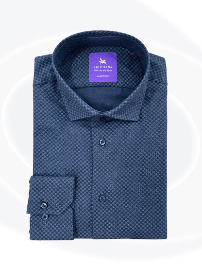 Folded blue patterned shirt