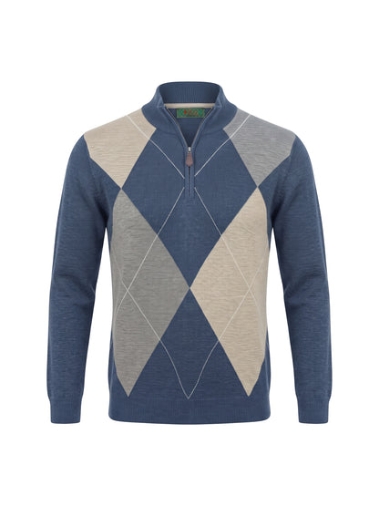 Diamond Knit Pullover Sweater Navy Taupe Gray