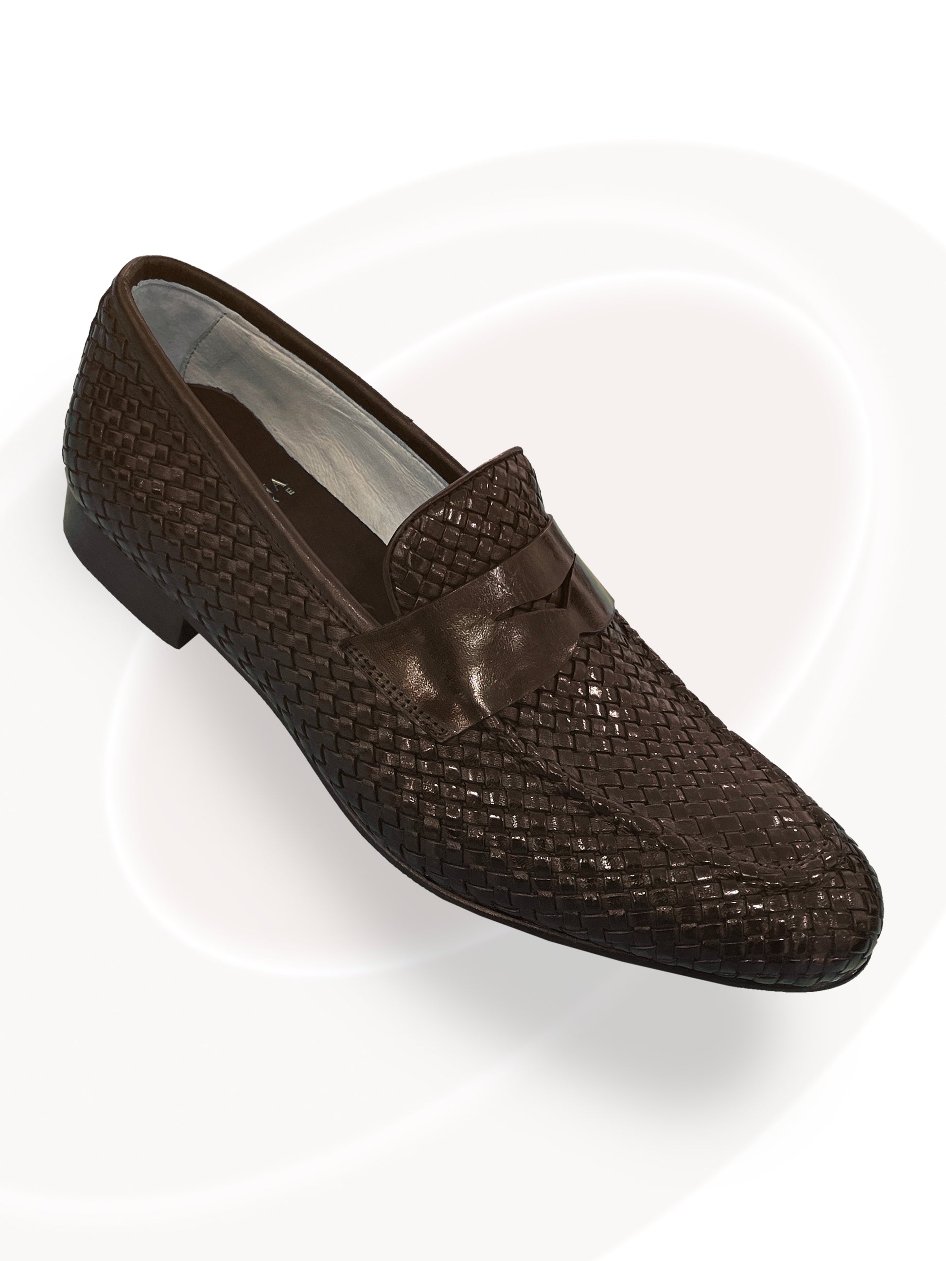 Brown woven loafer shoe on a white background