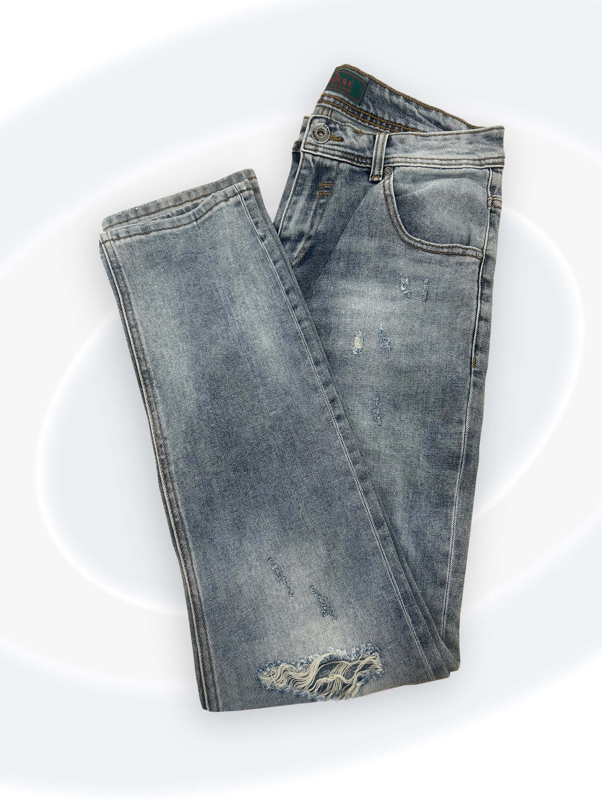 Folded pair of blue jeans