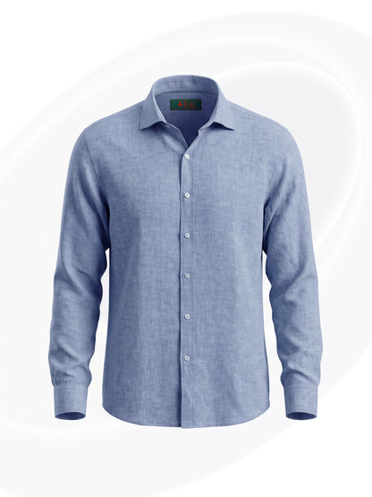 Blue linen shirt on a white background