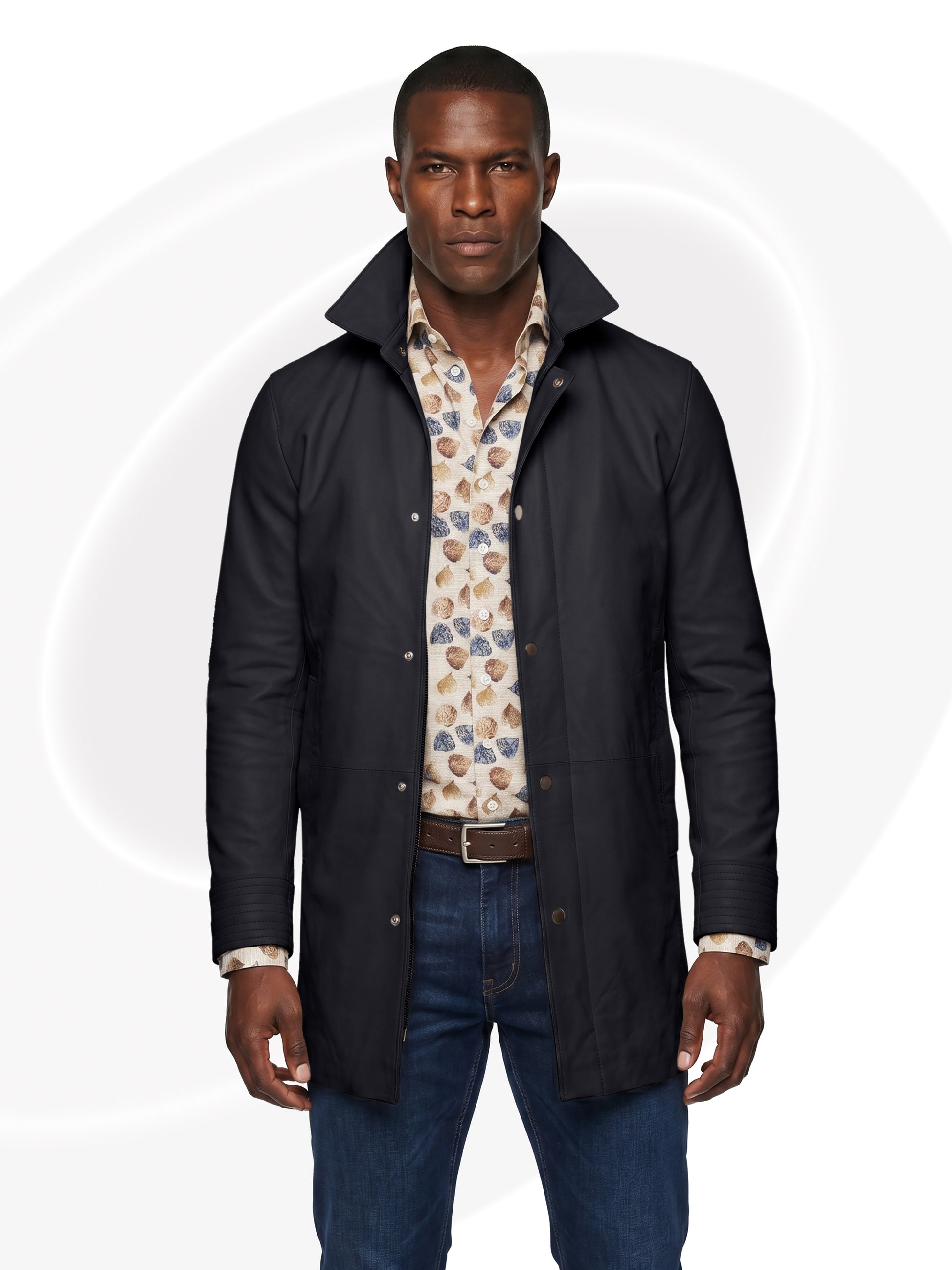 Man wearing a dark leather coat