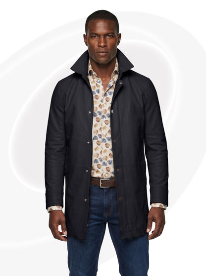Man wearing a dark leather coat
