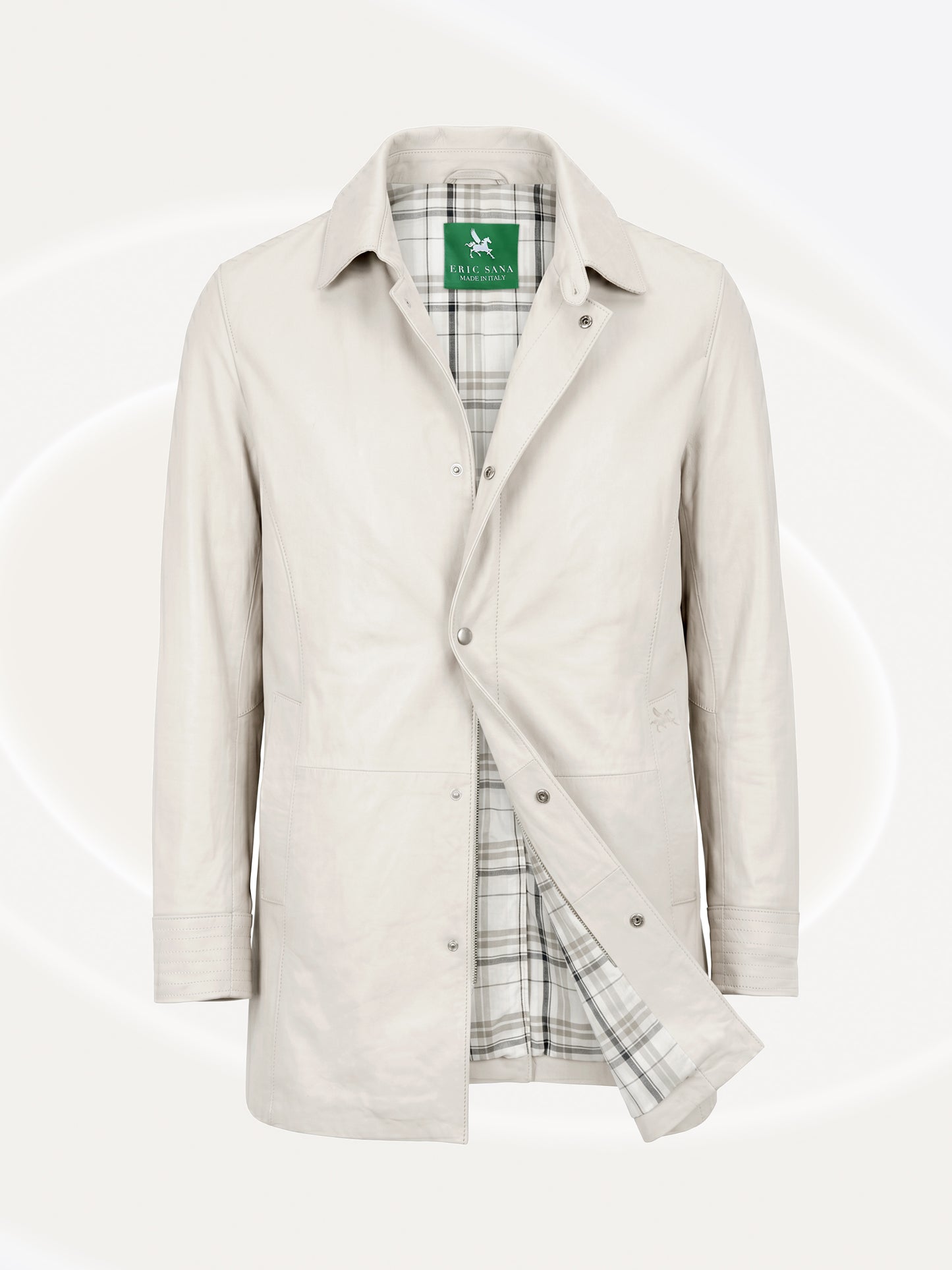 white leathercoat with plaid lining
