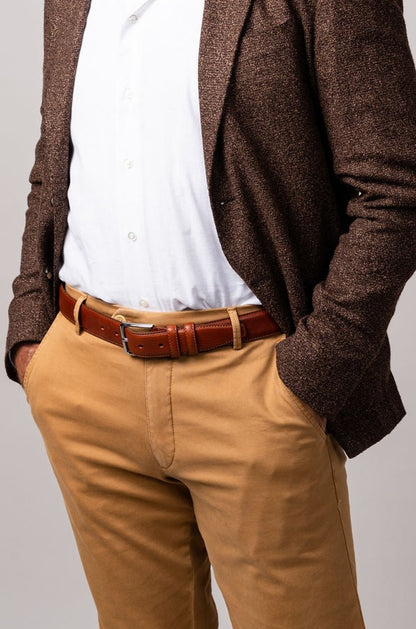 Plain Leather Belt Cognac on model