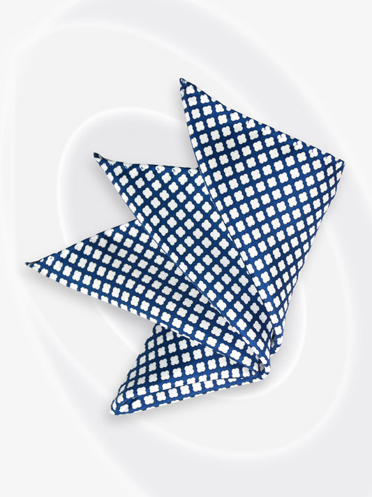 Printed Silk White + Blue Pocket Square