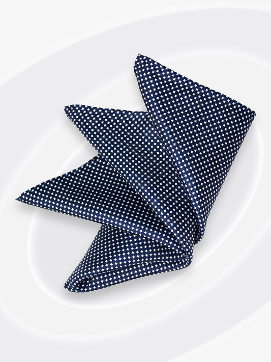 Printed Silk White + Navy Pocket Square