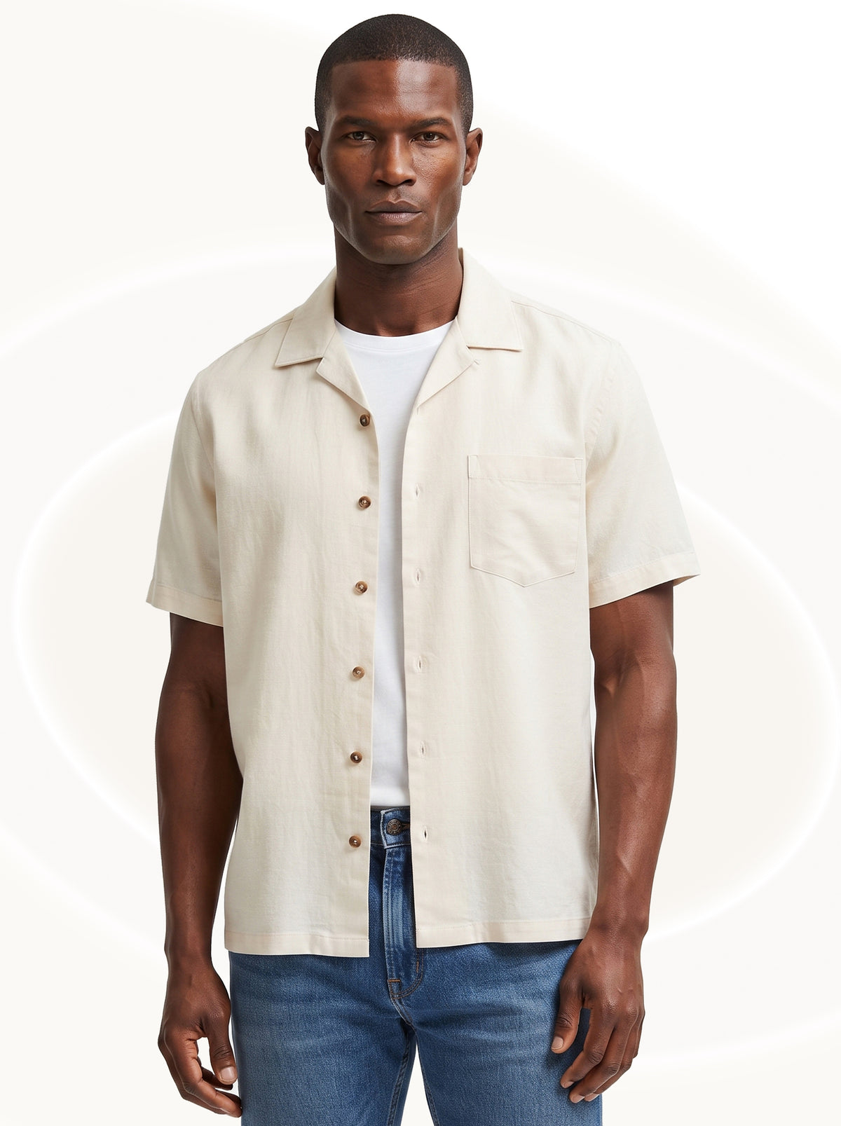 Short Sleeve Camp-Style Polo Shirt Cream