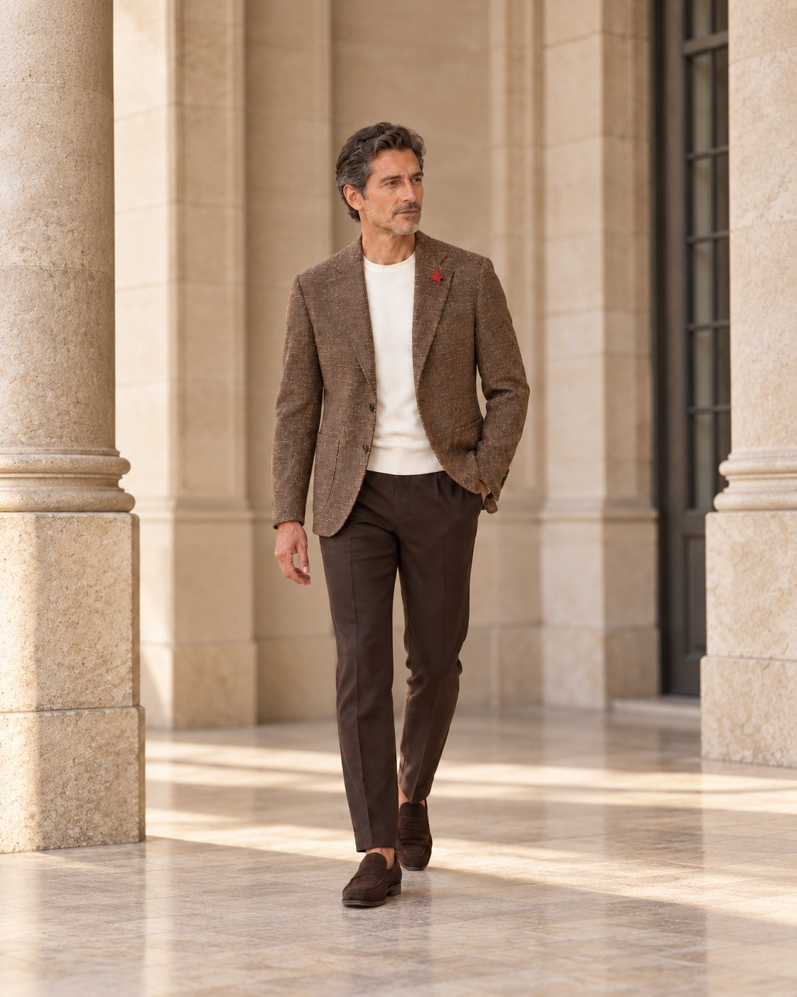 Eric Sana Giacca Feligno styled look with full model head visible