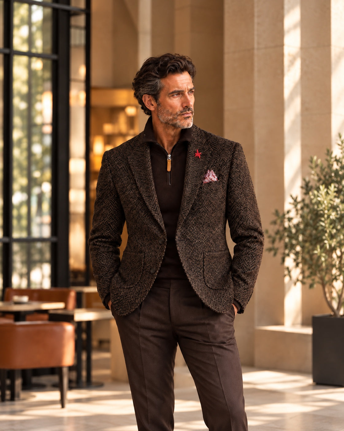 Eric Sana Giacca Rieti styled look with full model head visible