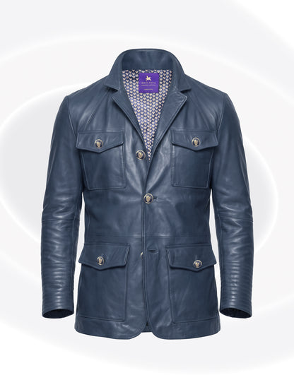 pegasus leather coat navy