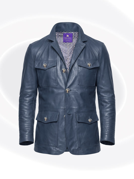 pegasus leather coat navy